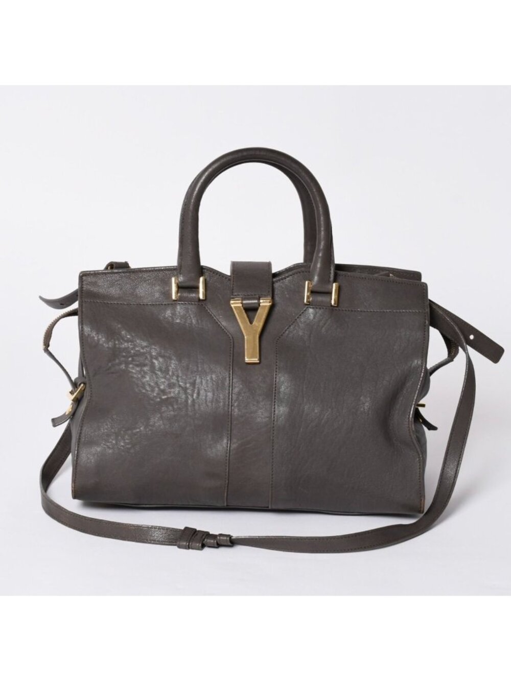 Saint Laurent Cabas Chic 2-Way Shoulder Bag Y-line Charcoal Gray Gold